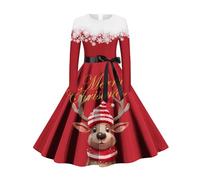 Robe De FêTe Manches Longues Femme Robe De NoëL Vintage, VêTements De SoiréE Grande Taille Classique Swing Coupe Slim Chic Et ÉLéGants Ourlet Ample PlisséE Polyvalent avec Ceinture