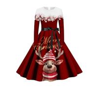 Robe De FêTe Manches Longues Femme Robe De NoëL Vintage, VêTements De SoiréE Grande Taille Classique Swing Coupe Slim Chic Et ÉLéGants Ourlet Ample PlisséE Polyvalent avec Ceinture