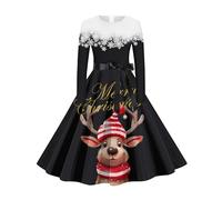 Robe De FêTe Manches Longues Femme Robe De NoëL Vintage, VêTements De SoiréE Grande Taille Classique Swing Coupe Slim Chic Et ÉLéGants Ourlet Ample PlisséE Polyvalent avec Ceinture