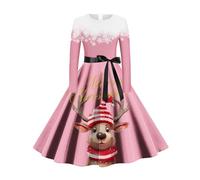 Robe De FêTe Manches Longues Femme Robe De NoëL Vintage, VêTements De SoiréE Grande Taille Classique Swing Coupe Slim Chic Et ÉLéGants Ourlet Ample PlisséE Polyvalent avec Ceinture