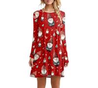 Robe De FêTe Manches Longues Femme, Robe NoëL Grande Taille VêTements De SoiréE Chic à Col Rond Tunique DéContractéE Fluide Simple Et Elegant Moderne Mini Confortable