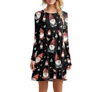 Robe De FêTe Manches Longues Femme Robe NoëL Grande Taille, VêTements De SoiréE Chic à Col Rond Tunique DéContractéE Fluide Simple Et Elegant Moderne Mini Confortable