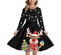 Robe de fête médiévale imprimée pour Fille, avec laçage sur Le Devant, Manches Longues et Fermeture éclair élastique Dos, idéale pour Les fêtes et Les Spectacles. (Black, 5-6 Years)