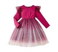 Robe de fête pour filles - Robe rouge à manches longues pour filles - Robe à paillettes à col rond avec étoile brillante - Tenue de Noël pour filles, robe de demoiselle d'honneur, robe de Noël pour