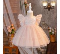 Robe de fille bébé de printemps/été mignonne et élégante avec broderie florale, maille contrastée et volants à l'ourlet. Convient pour les fêtes d'anniversaire et les occasions extérieures 6-9M,9-12M,