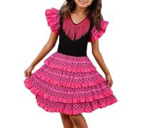 Robe de flamenco - Costume de danse espagnole - Jupe à volants - Tenue de performance - Bretelles réglables - 2 à 11 ans, 04#_rose vif, 4-5 ans
