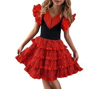 Robe de flamenco - Costume de danse espagnole - Jupe à volants - Tenue de performance - Bretelles réglables - 2 à 11 ans, 02#_rd2, 10-11 ans