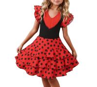 Robe de flamenco - Costume de danse espagnole - Jupe à volants - Tenue de performance - Bretelles réglables - 2 à 11 ans, 05#_noir, 6-7 ans