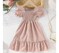 Robe de fleurs espiègles décontractée de style européen et américain pour jeune fille, parfaite pour les fêtes, les vacances et les sorties 6Y,7Y,8Y,9Y,4Y,5YUnicolore,Plantes,Tout ImpriméPolyester