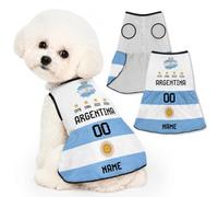 Robe de Football Personnalisée pour Chien - Maillot sans Manches avec Nom, Numéro et Logo, en Polyester Respirant pour Petits Chiens, pour Votre Animal de Compagnie (Argen-Tine)