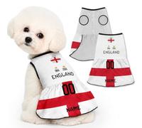 Robe de Football Personnalisée pour Chien - Maillot sans Manches avec Nom, Numéro et Logo, en Polyester Respirant pour Petits Chiens, pour Votre Animal de Compagnie (Angle-Terre)