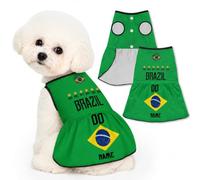 Robe de Football Personnalisée pour Chien - Maillot sans Manches avec Nom, Numéro et Logo, en Polyester Respirant pour Petits Chiens, pour Votre Animal de Compagnie (Bré-sil)