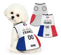 Robe de Football Personnalisée pour Chien - Maillot sans Manches avec Nom, Numéro et Logo, en Polyester Respirant pour Petits Chiens, pour Votre Animal de Compagnie (Fran-ce)