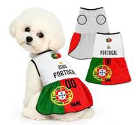 Robe de Football Personnalisée pour Chien - Maillot sans Manches avec Nom, Numéro et Logo, en Polyester Respirant pour Petits Chiens, pour Votre Animal de Compagnie (Portu-Gal)