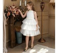 Robe de gâteau en maille 3D florale pour jeune fille, robe de soirée élégante rose, robe de princesse convenant pour l'anniversaire d'une fille, un banquet, un gala du soir, une demoiselle d'honneur d