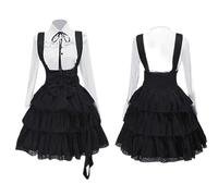 Robe de gâteau Lolita Classique pour Femmes, Tenue d'inspiration Vintage pour Femmes, Cosplay Fille Noire, Manches Longues, Robe Chemise médiévale-Robe rétro médiévale-M