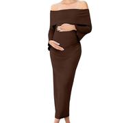 Robe De Grossesse À Épaules Dénudées,Robe Longue De Grossesse En Maille | Robe de grossesse moulante, Coupe extensible, Séance photo une baby shower