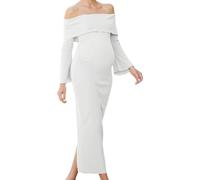 Robe De Grossesse À Épaules Dénudées,Robe Longue De Grossesse En Maille | Robe de grossesse moulante, Coupe extensible, Séance photo une baby shower