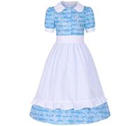 Robe de jardin pour fille avec motif floral, robe avec tablier, chapeau, costume et jupe longue, bleu, 145