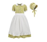 Robe de jardin pour fille avec motif floral, robe avec tablier, chapeau, costume et jupe longue, vert, 115