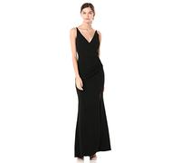 Robe de la Population Femme Jordan Plunging Drapé Front Robe Longue sans Manches avec Fente - Noir - Taille L
