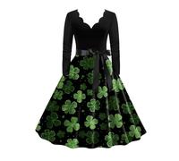 Robe de la Saint Patrick pour Femme Robe Vintage Grande Taille pour la Saint-Patrick pour Les Festivals Style Col V Imprimé Trèfle à Quatre Feuilles pour Femme Robe De Bal Rockabilly