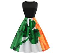 Robe de la Saint Patrick: pour Femme Robe Vintage Grande Taille pour la Saint-Patrick pour Les Festivals Style Col V Imprimé Trèfle à Quatre Feuilles Robe De Bal Rockabilly pour Femme