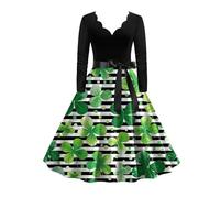 Robe de la Saint Patrick pour Femme: Robe Vintage Grande Taille pour la Saint-Patrick pour Les Festivals Style Col V Imprimé Trèfle à Quatre Feuilles pour Femme Robe De Bal Rockabilly
