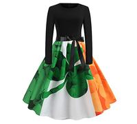 Robe de la Saint Patrick pour Femme: Robe Vintage Grande Taille pour la Saint-Patrick pour Les Festivals Style Col V Imprimé Trèfle à Quatre Feuilles pour Femme Robe De Bal Rockabilly