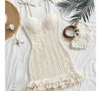 Robe de lin à volants doubles avec décoration d'étoile de mer abricot, convient pour les rendez-vous, le thé de l'après-midi, la plage, les croisières, les vacances en ville, la saison des mariages, l