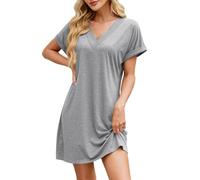 Robe de loisirs pour femme - Col en V - Pyjama - Robe décontractée - Robe d'été légère - Vêtement d'intérieur - Couleur unie - Robe de nuit douillette - Vêtement d'intérieur, gris, M