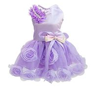 Robe de Luxe pour Chiot - Robe de Princesse pour Mariage - Jupe Tutu à Fleurs Roses avec nœud pour Petite et Fille - Taille L, Violet