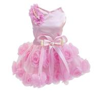 Robe de luxe pour chiot, robe de princesse pour mariage, soirée, tutu à motif de fleurs roses, avec nœud pour petit chien et fille, taille XL, rose