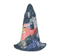 Robe de magicien à capuche imprimée planète pour Halloween, médiévale, Renaissance, cosplay, fête de Noël