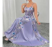 Robe de mariée ample à col rond, imprimé floral aquarelle, ourlet irrégulier. Élégante pour la Saint-Valentin, les sorties, les fêtes, le thé de l'après-midi, les vacances 0XL,1XL,2XL,3XL,4XLImprimés 