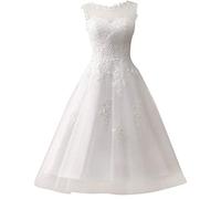 Robe de mariée avec dentelle, coupe trapèze longueur mollet - Blanc - 42