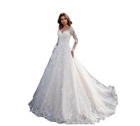 Robe de mariée Blanche à Manches Longues en Dentelle for Femme (Color : White, Size : XXL)