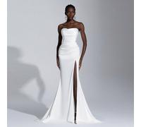 Robe de mariée blanche élégante et formelle pour soirée de gala d'été, magnifique robe de mariée en tricot extensible avec bustier, plis sur tout le corps et fente L,M,S,XL,XS,XXL,XXS,XXXL,XXXXLBlocs 