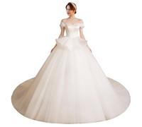 Robe De Mariée Classique Trapèze En Maille Confortable Avec Un Beau Drapé for Une Cérémonie De Mariage Formelle À L'église(XS)