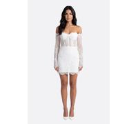 Robe de mariée courte blanche Aurelia en dentelle à épaules dénudées - S