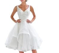 Robe de mariée Courte en Tulle de Mariage à Double épaule avec Jupe imprimée Dos Nu en Dentelle (Color : White, Size : XXL)