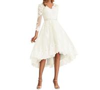 Robe de Mariée Courte en Tulle - Irrégulière, Manches Longues - Mariage, Bureau Civil - Ecru, 34