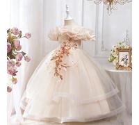 Robe de mariée de demoiselle d'honneur avec épaules découvertes en maille, contraste floral 3D. Robe de soirée élégante pour fête d'anniversaire, mariage, récital de piano pour princesse 6Y,7Y,8Y,9Y,4