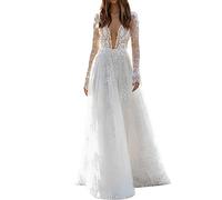 Robe De MariéE Dentelle Manche Longue Femme, Robe De SoiréE Grande Taille Women, BohèMe Vetement Femme, Sexy Coupe Basse Vacances DîNer Portefeuille Invité Luxe ÉLéGante Et Vibrante