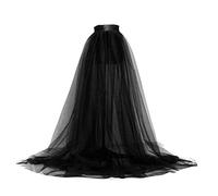 Robe de mariée détachable en tulle pour soirée - Longueur au sol - Sangle de taille - Style cape, Noir , taille unique