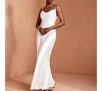 Robe de mariée élégante en satin blanc à fines bretelles, décolleté drapé, sans manches, style sirène, longueur maxi, pour mariage, fête, invité de mariage SHEIN X JIAN LASALA SHEIN X favorise la créa