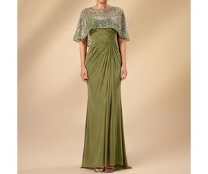 Robe de mariée élégante et luxueuse pour femme, verte, avec perles et broderies, en maille élastique et tulle, froncée, patchwork, col rond, manches courtes, coupe sirène ajustée, convient pour divers