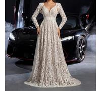 Robe de mariée en dentelle élégante en deux pièces | Avec un décolleté en V profond aux motifs floraux complexes, une silhouette en A, convenant pour les mariages de rêve dans les jardins, les galas d