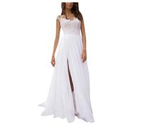 Robe de Mariée en Mousseline de Soie et Dentelle - Longue, Vintage, Bohème, Élégante Avec Fente - Pour Femme