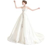 Robe De Mariée En Satin, Coupe Trapèze, Avec Traîne, Idéale for Une Cérémonie Mariage Extérieur, Que Ce Soit Dans Un Jardin Ou À L'église.(XL)